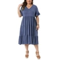 thumbnail image 2 of Agnes Orinda Women's Plus Size Babydoll Dresses V Neck Ruffle Sleeve Summer Swing Tiered Dress with Pockets 1X Navy Blue, 2 of 5