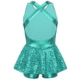 thumbnail image 4 of YONGHS Women Sequin Ballet Jazz Modern Tap Dancewear Criss Cross Back Leotard Performance Costume Lake Green 16/M, 4 of 7