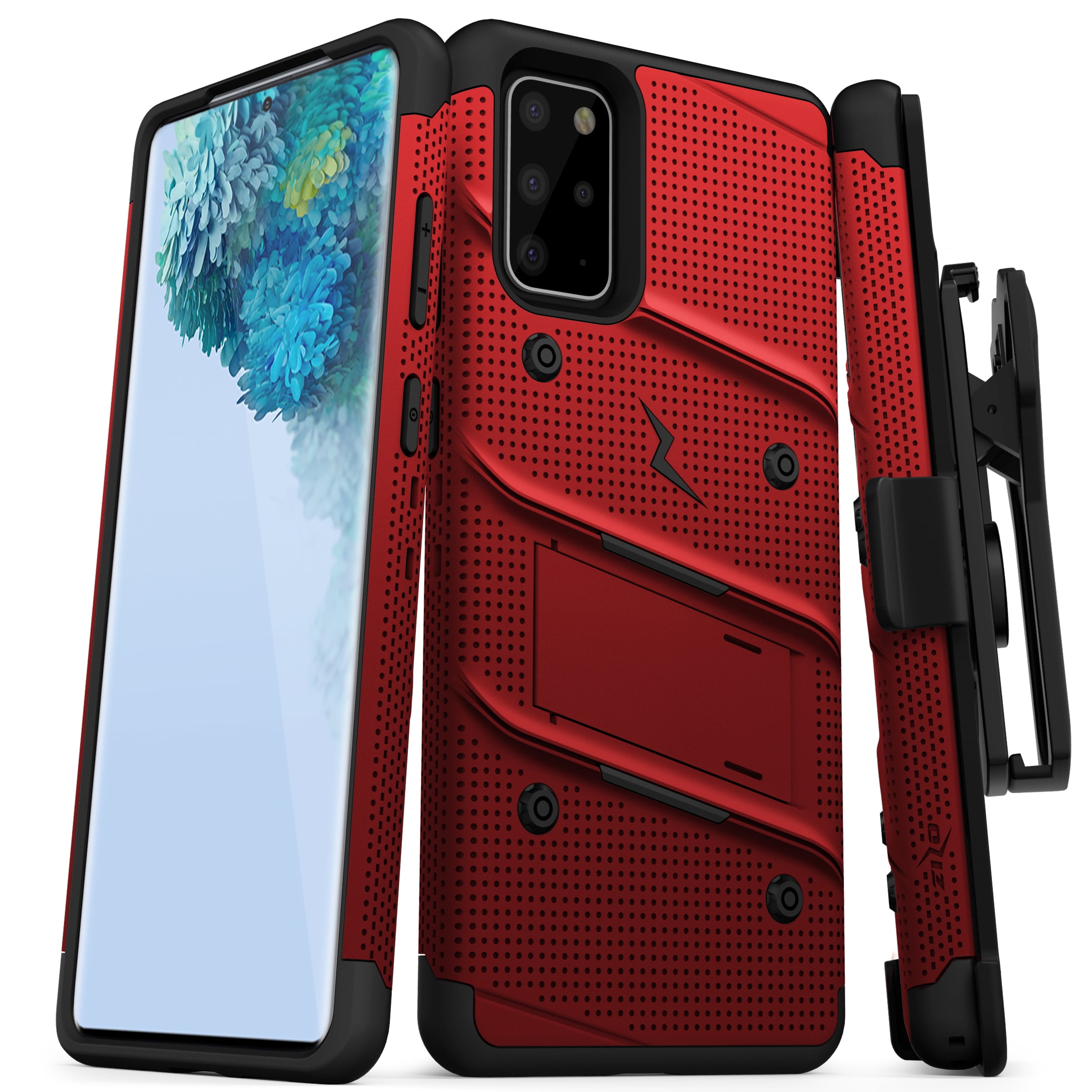 ZIZO BOLT Series for Galaxy S20 Plus Case with Kickstand Holster Lanyard - Red