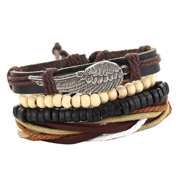 Pulsera trenzada ajustable con cuentas de madera - Juego de pulseras segundo