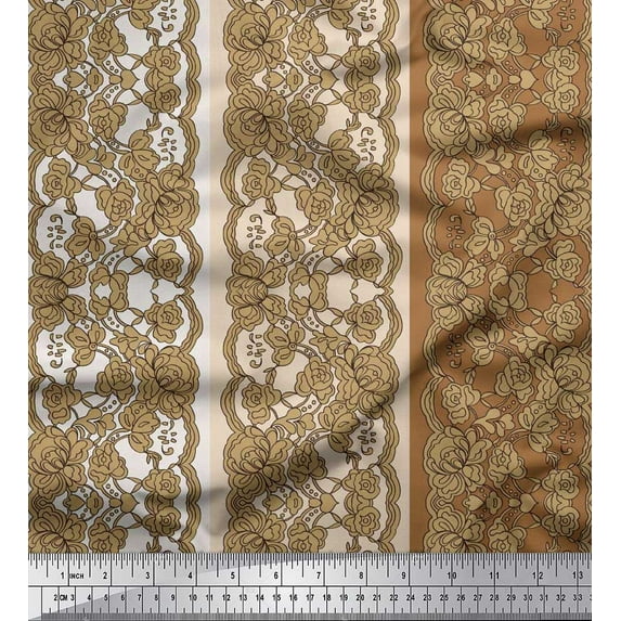 Soimoi Poly Georgette Fabric Stripe & Floral Ethnic Print Fabric by the Yard 42 Inch Wide