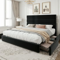 Amolife Queen Size Storage Platform Bed Frame with 4 Drawers & Upholstered Velvet Slat Headboard, Black