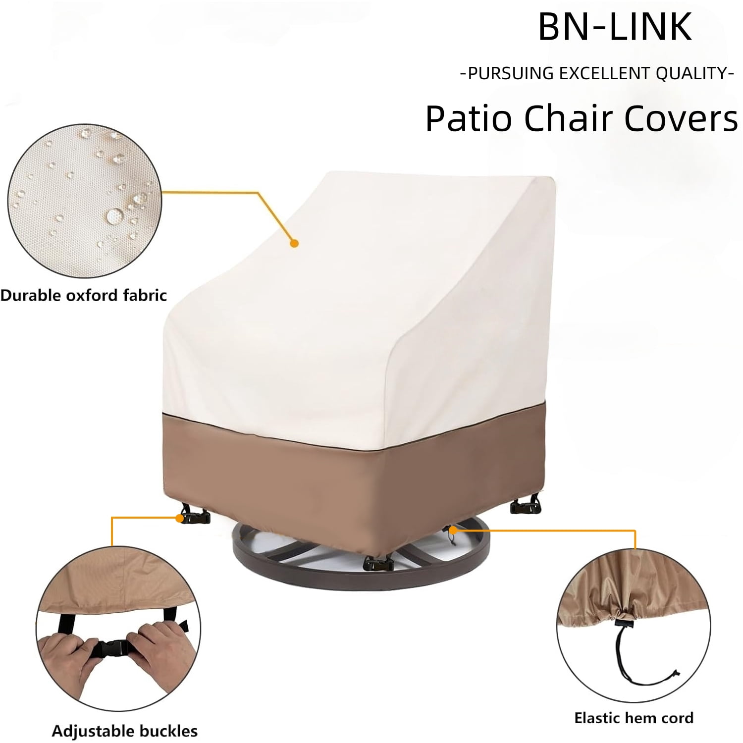 BN-LINK Patio Chair Covers, Waterproof Patio Furniture Covers, Heavy Duty and Waterproof Outdoor Lawn Chair Covers, 33"W x 33"D x 36"H (2 Pack, Beige & Coffee)