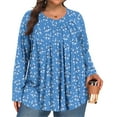 thumbnail image 2 of MLQIDK Plus Size Tops for Women 4x-5x Fall Long Sleeve Shirts Boho Tops Floral Graphic T-Shirt V Neck Shirts Loose Fit Casual Womens Clothing Blue 2XL, 2 of 5