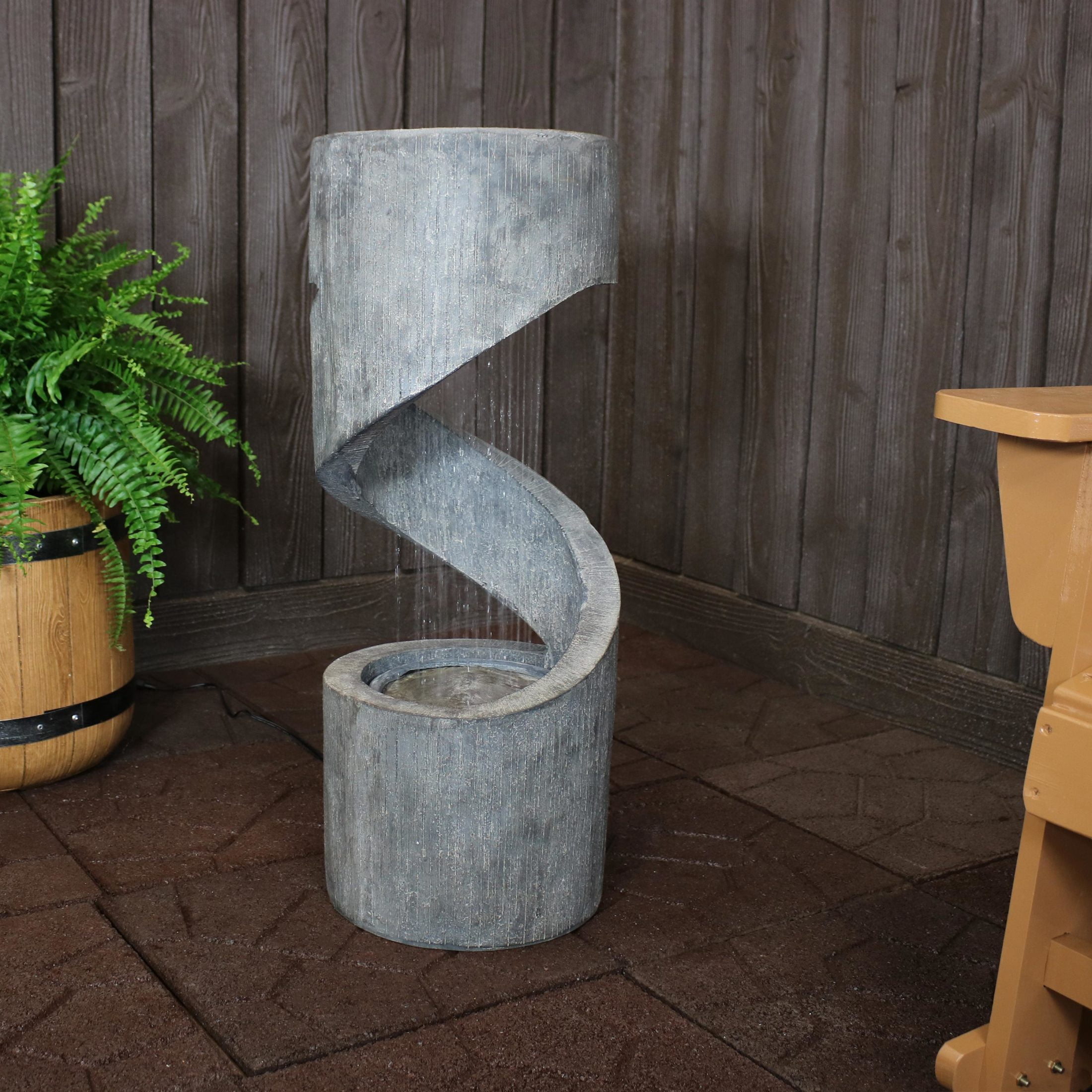 Sunnydaze Showering Spiral Polyresin Outdoor Water Fountain with Light
