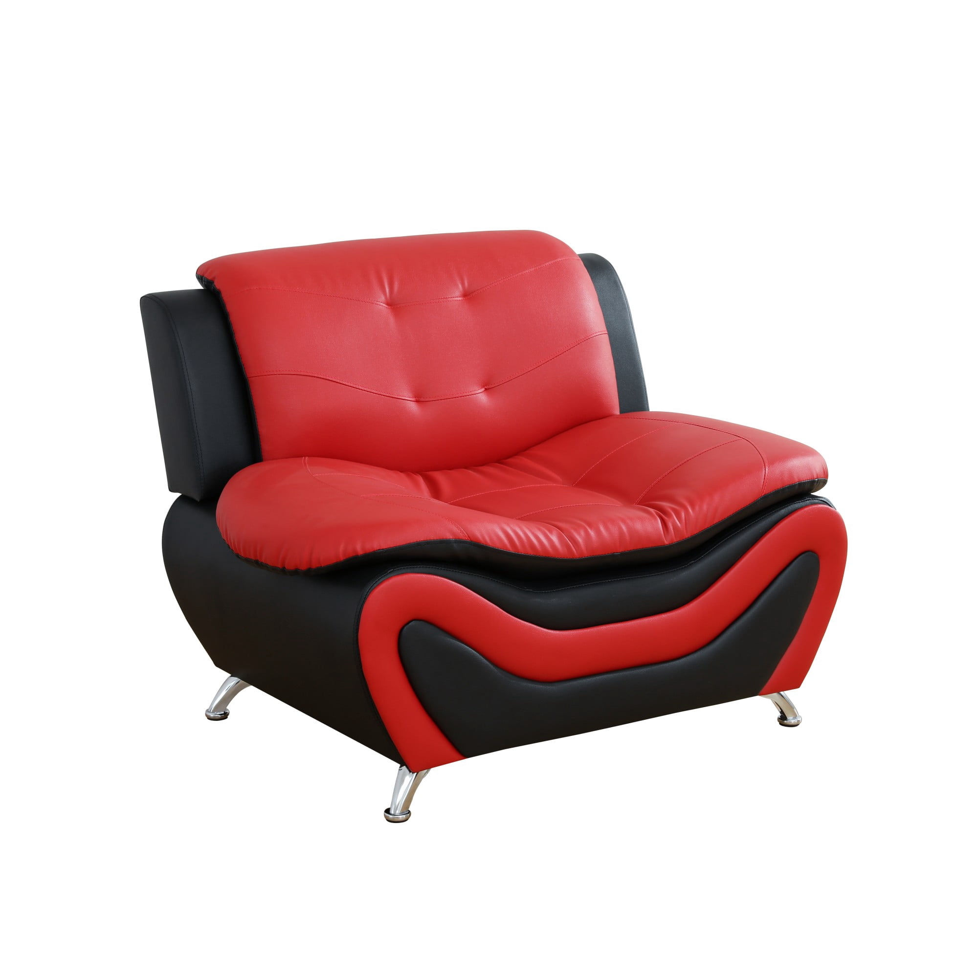 BSHTI 42” Faux Leather Modern Sofa Couch with Leather Upholstery, Solid Wood Frame, Adjustable Backrest 110–115° for Living Room （Red）