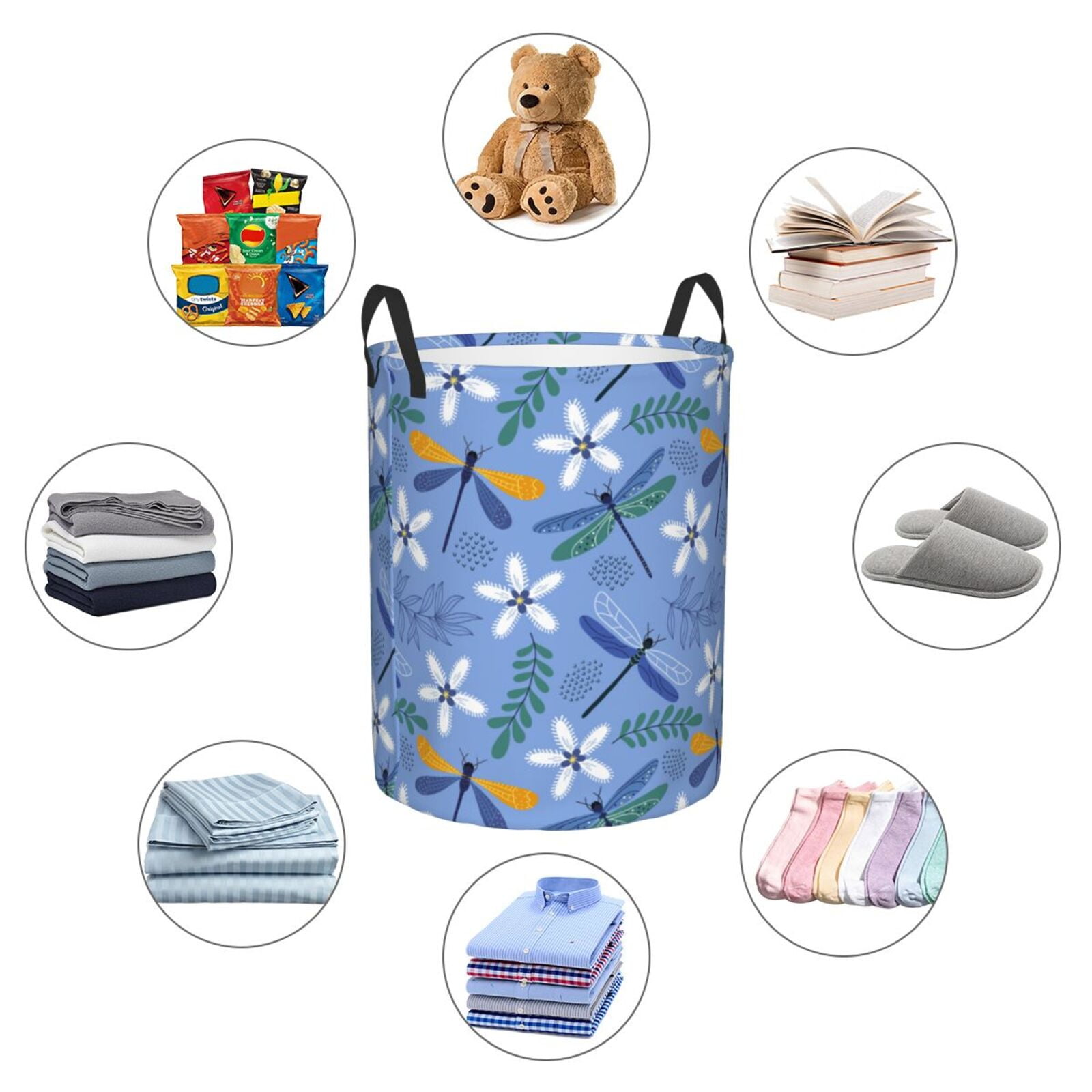 Large Laundry Basket with Handles - Dragonfly Plants Print Kids Baby Dirty Clothes Laundry Hamper for Bedroom Aesthetic
