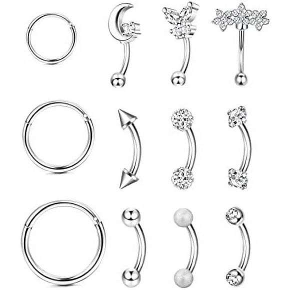 shiyou-18Pcs 16G Eyebrow Piercing Jewelry for Women Men, Eyebrow Rings Rook Earrings Rook Piercing Jewelry Belly Lip Ring Curved Barbells Eyebrow Piercing Cartilage Daith Helix Tragus Body Piercings
