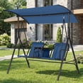 thumbnail image 4 of Columpio de jardín para 2 personas - Estructura de acero resistente - Toldo ajustable - Portavasos, mesa auxiliar giratoria y bolsa enfriadora - Perfecto para patio, balcón o piscina - Color azul, 4 of 8