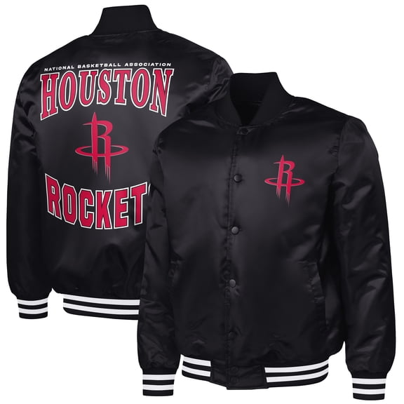 Men's G-III Sports by Carl Banks Black Houston Rockets Adaptive Bold Logo Satin Varsity Jacket