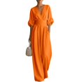 thumbnail image 6 of GILIGEGE Women Linen Blend Wrap V Neck High Waist Half Sleeve Flowy Wide Leg Jumpsuit Romper One Piece Outfit Casual Dressy Elegant Summer Vacation Holiday Soft Breathable Loose Fashion Outfit Orange, 6 of 9