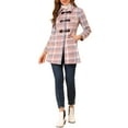 thumbnail image 2 of INSPIRE CHIC Women's Turn Down Collar Plaid Toggle Duffle Long Overcoat XS Pink Blue, 2 of 7