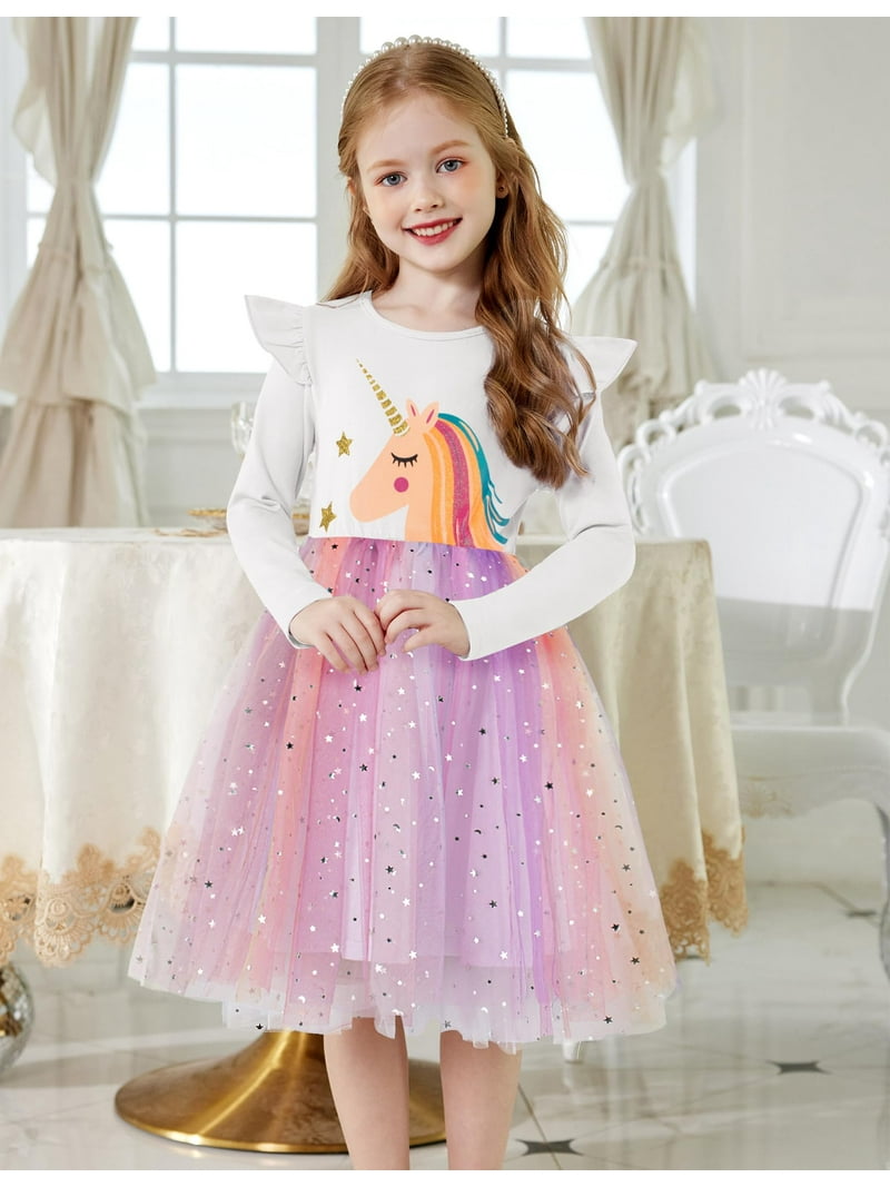 Oudiya Toddler Tutu Dresses Girls Long Sleeve Ruffle Fall Winter Holiday Star Sequin Tulle Dress 2-6y, Toddler Girl's, Size: 5-6Y