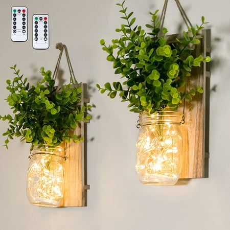 2pcs Hanging Glass Mason Jars Led Fairy Lights Wall Plant Home Lighting Battery Operated Decorative Indoor String For Bedroom Party Decorations Canada - Mason Jar Lights Wall Hanging