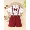 thumbnail image 2 of A Three-Piece Set for Baby Boys Featuring a White Short-Sleeve Shirt, Khaki Shorts, And a Complimentary Belt with a Bow Tie, for Outdoor, 2 of 10