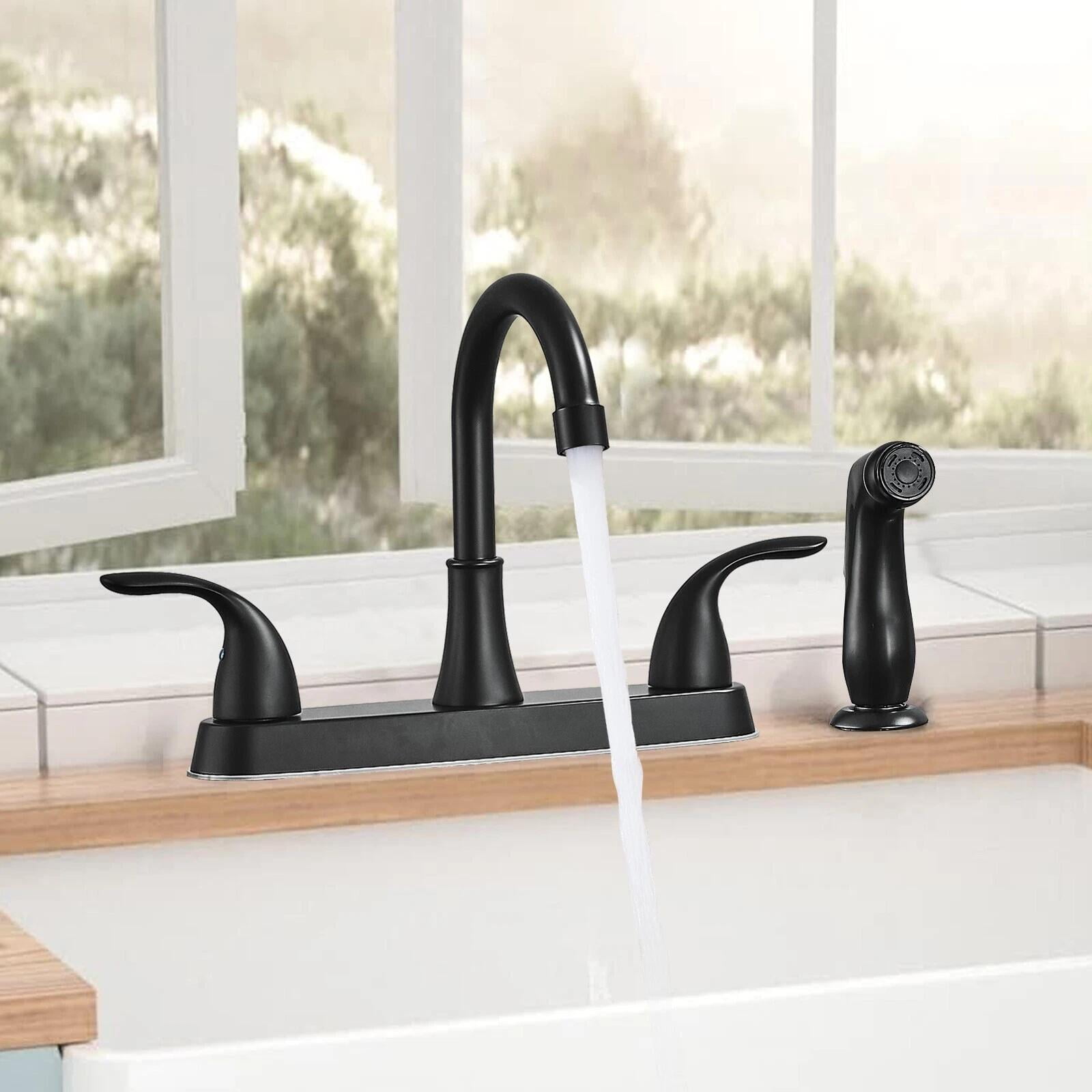Black Kitchen Sink Faucet with Sprayer 3 Hole Stainless Steel Mixer Tap Sprayer