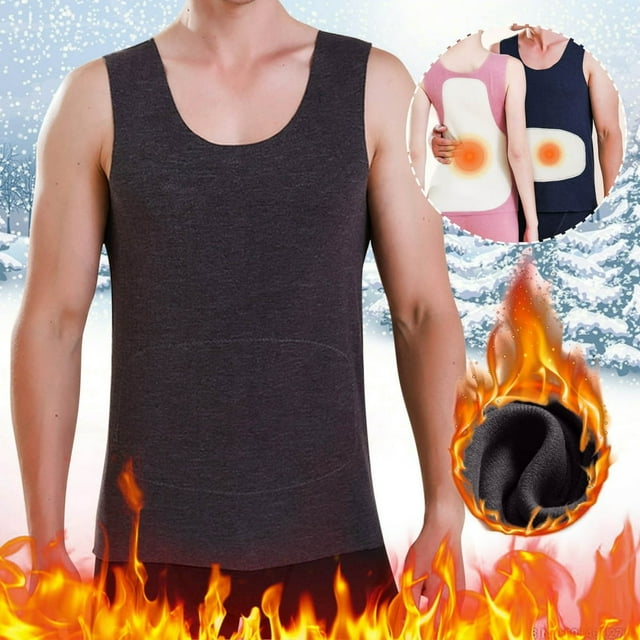 Men Thermal Underwear Tops Fleece Lined O Neck Tank Tops