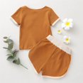 thumbnail image 3 of StylesILove Baby Boys Girls Contrast Binding Solid Top & Shorts 2pcs Unisex Toddler Ribbed Short Sleeve Cotton Summer Outfit (Mustard Yellow, 3T), 3 of 8