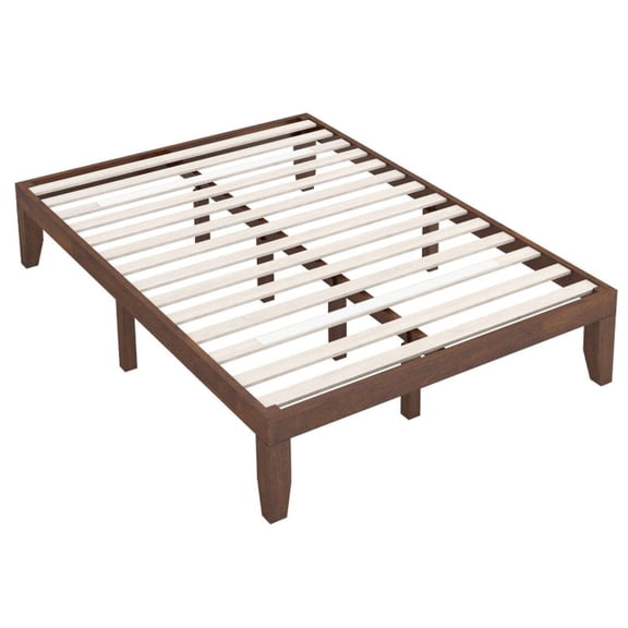 Furnibear 14 Inch Full Size Wood Platform Bed Frame with Wood Slat Support for the master bedroom no box spring needed loft beds and vacation homes, Coffee