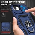 thumbnail image 3 of Armor Case for iPhone 16e with Camera Lens Sliding Cover & Ring Stand & Support Magnetic Car Mount, Military Grade Shockproof Heavy Duty Protective Case for iPhone 16e, Blue, 3 of 9
