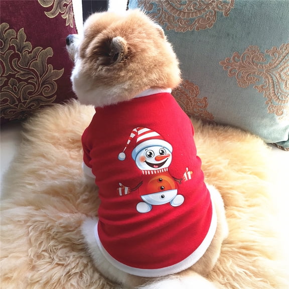 Snowman Christmas Dog Sweater Plush Dog Clothes Soft and Warm Pet Jackets for Small Dogs & Cats Winter Pet Apparel Puppy Outfits Red L