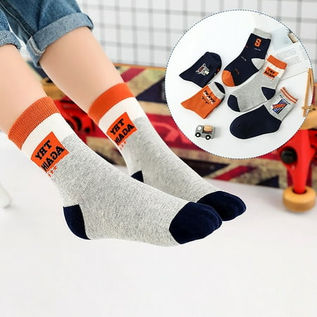 

Yoslce Thigh High Socks 5Pairs Kids Socks Cute Print Children Middle Tube Socks Breathability Warm Socks