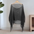 thumbnail image 4 of ZQUUVOU Women's Beach Cover Up Sheer Mesh Fringe Lightweight Shrug Summer Trendy Batwing Sleeve Boho Poncho Tops Black, 4 of 5