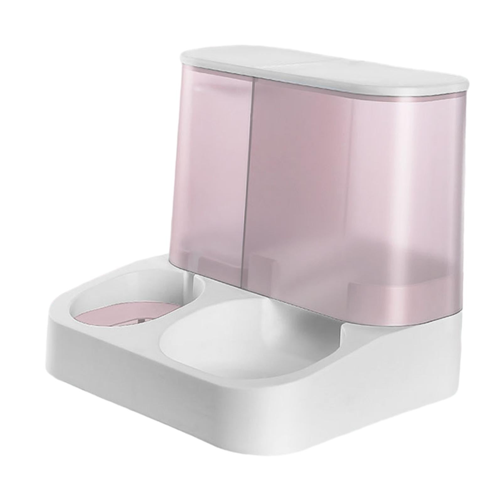 2 in 1 Design Pet Food and Water Dispenser, Automatic Feeder, Cat Food and Water Dispenser for Rabbit Kitten Cat, Easy to Refill Pink