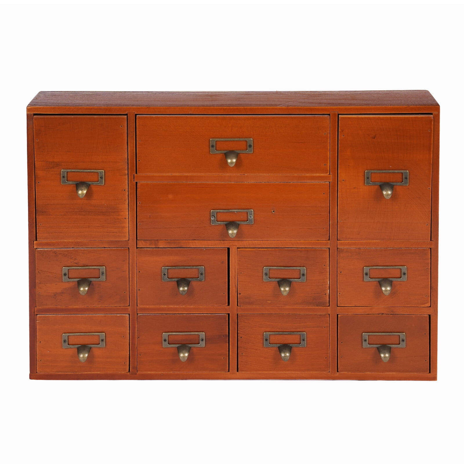 Wooden Desktop Organizer 12 Drawers, Large Wood Storage Drawer Unit for Desk Accessories, Office Supplies, Makeup, Jewelry, Craft Cabinet with Metal Handles & Label Slots - No Assembly Required