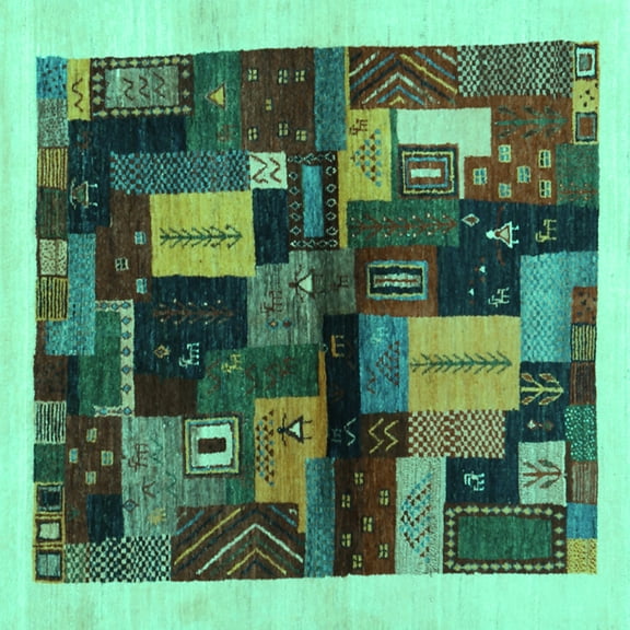 Ahgly Company Indoor Square Abstract Turquoise Blue Contemporary Area Rugs, 3' Square