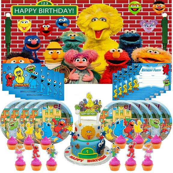 Sesame Street Invitation Cards Invite Party Supplies Decor Decorations Banner Plates Background Fans Backdrop