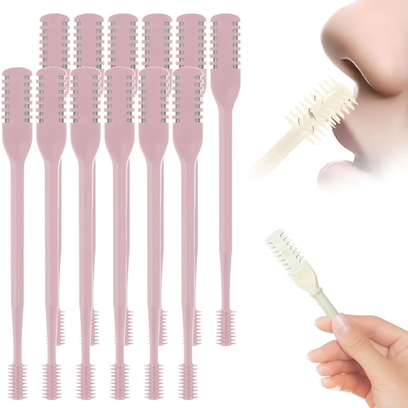 EXLEAF 2-In-1 Nasal Hair Cutter,Double Sided Nose Hair Knife,Portable Nostril Hair Remover Tool,360° Rotating Nose Hair Trimmer with Ear Picker for Women and Men (Pink,12 Pcs)