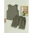 thumbnail image 4 of Bagilaanoe 2-Piece Toddler Baby Boy Short Pants Set, Sleeveless Striped Print Tank Top & Shorts, Green, 4 of 8