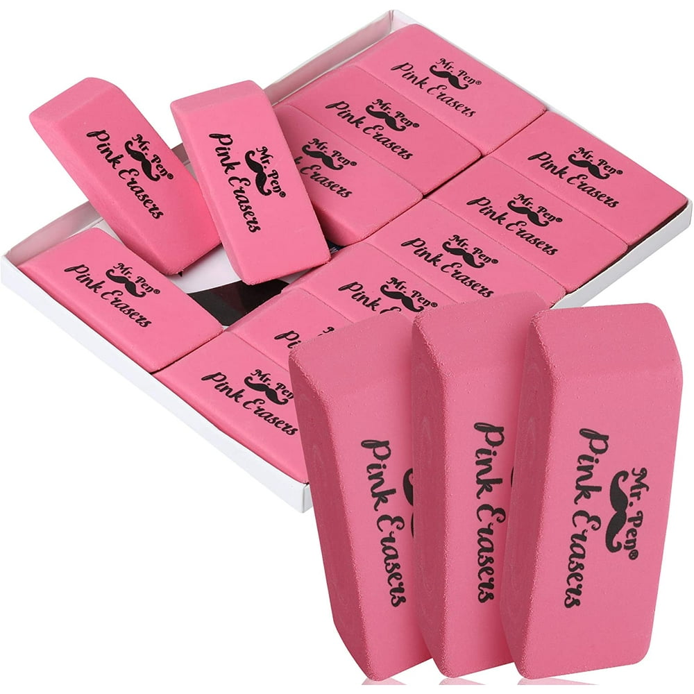 Mr. Pen Erasers, Pink Erasers, Pack of 12, Pink Eraser, Pencil Erasers
