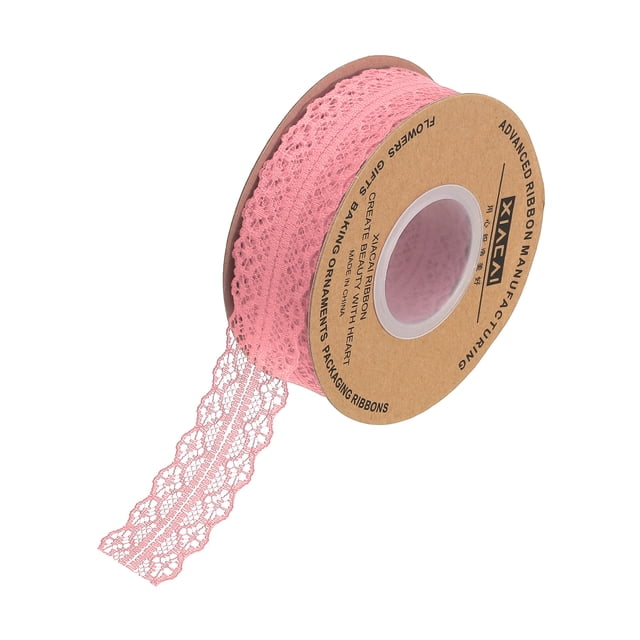 Unique Bargains 1.2 Inch Wide 25 Yard Lace Ribbon Floral Pattern Dark Pink Lace Trim Ribbon for Gift Wrapping, Wedding Decor