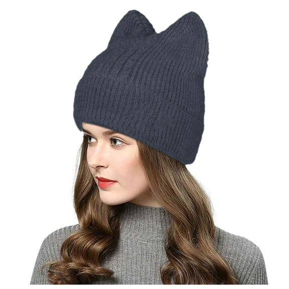 Womens Winter Hat Hats for Men Women Knit Crochet Cute Furry Plush Cat Hat With Ear Slouchy Wool Winter Warm Hats