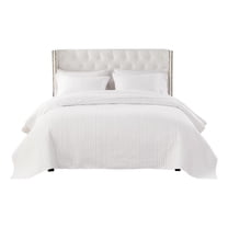 Benjara Xumi 3pc Cal King Quilt and Pillow Sham Set- Channel Style Antique White