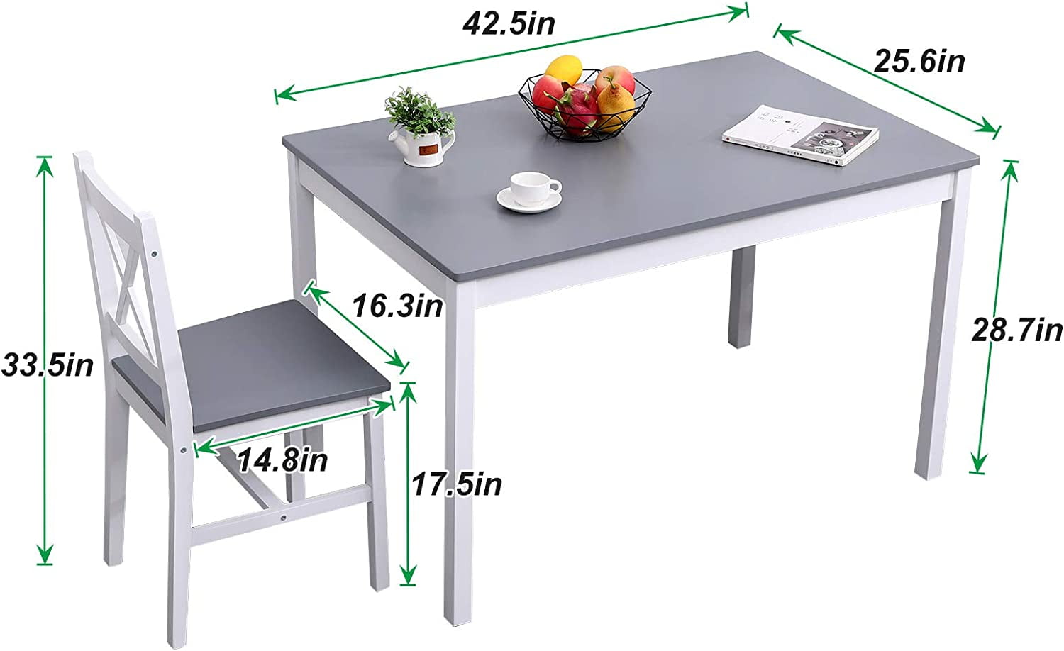 SogesPower 5-Piece Dining Table Set for 4 Persons, Wood Kitchen Table Set with 4 Chairs, Gray-White
