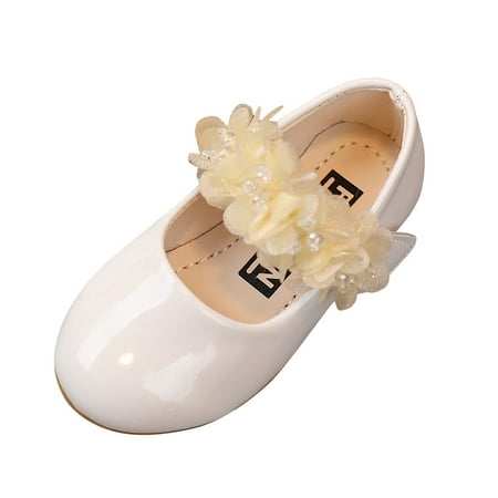 

EHTMSAK Kids Girl s Spring Summer Fall Soft Sole Flats Mary Jane Toddler Baby Flower Cirb Ballet Shoes White 1Y-6Y 25