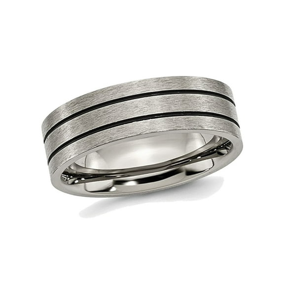 Mens Chisel Titanium 7mm Enamel and Grooved Brushed Wedding Band Ring for Men