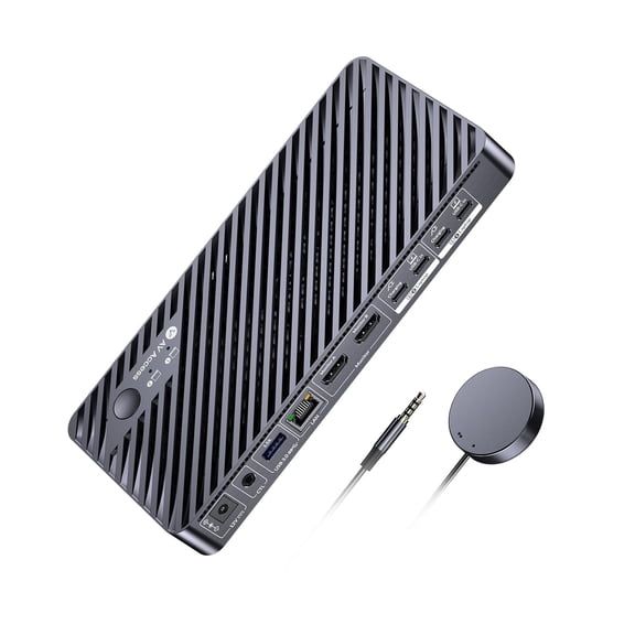 AV Access Docking Station KVM Switch 2 Monitors 2 Laptops, 4K KVM Switch Dual Monitor, 100W PD for Each PC, 1G Ethernet, EDID Emulation, Ideal for Home Office & Gaming(KD-E20)