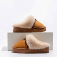thumbnail image 5 of AVRNLIQ Womens Khaki Platform Mule Slippers - Warm Flock Material with Fuzzy Pl-sh Collar, Closed-Toe Comfortable for Indoor & Outdoor Cold Seasons,Size 40, 5 of 9