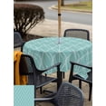 thumbnail image 5 of Outdoor Tablecloth with Umbrella Hole for Patio/Picnic/Party/Camping, Turquoise Moire Waves Waterproof Table Cloth Square Cover Washable, Modern Abstract Art Geometric (54"x 54"), 5 of 8