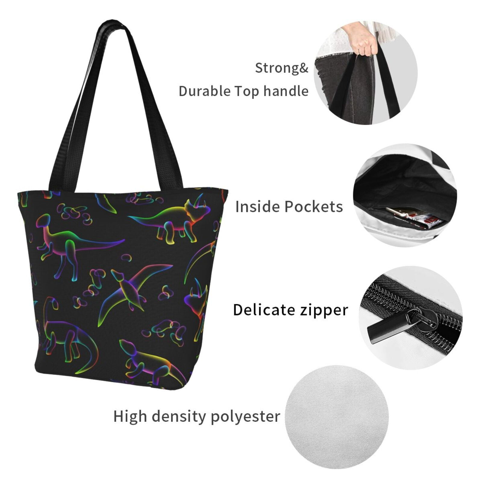 Ratiio Dinosaur Print Shoulder Bag for Women, Polyester Crossbody Purse Lightweight Handbag for Daily Travel and Casual Use