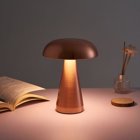 HIBIBUD Mushroom Lamp for Bedroom,Portable Dimmable Bedside Lamp with USB Charging,Cordless Wooden Nightlight,Mushroom Table Lamp for Home Decor (Bronze)