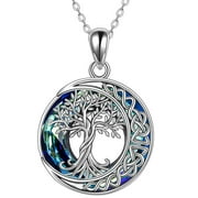 Teblacker Tree of Life Necklaces, Alloy Celtic Family Tree Necklace with Circle Crystal, Jewelry Gifts for Women(Silver)