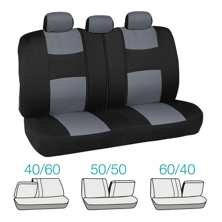 Bdk Carxs Forza Solid Gray Car Seat Covers Full Set Two-Tone Front Seat Covers with Matching Back Seat Cover for Cars PolyCloth Car Seat Protectors Wi