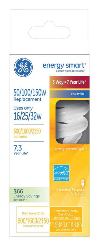 GE Energy Smart CFL 3-way 16/25/32-Watt; 600/1600/2150-Lumen 6-Pack T3 Spiral Medium Base