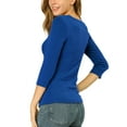 thumbnail image 3 of INSPIRE CHIC Women's Ruched Blouse Button Decor V Neck 3/4 Sleeve Solid Knit Top L Royal Blue, 3 of 7