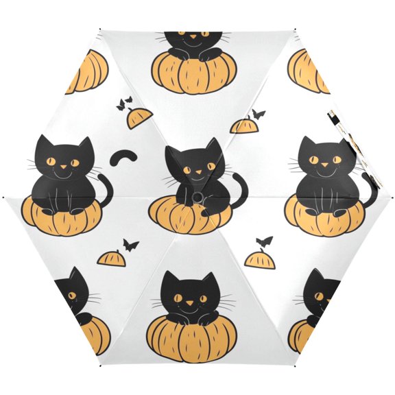 Cute Black Cat Umbrellas for Sun Auto Open Close UV50  Waterproof 5-Fold Compact Fiberglass Frame